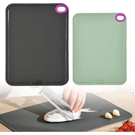 Planche à découper flexible en TPU, 2 pièces avec rainure à jus, compatible lave-vaisselle, antidérapante, antibactérienne, sans BPA, résistante aux rayures (Gris foncé : 36 x 25 cm) (1/5)
