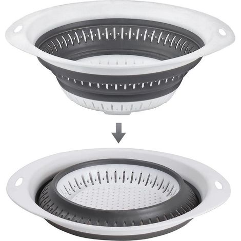 Blanc/gris Taille L Passoire Pliable en Silicone et Plastique, Passoire Cuisine Passoire à Pâtes peu Encombrante dans la Cuisine, Passoire Retractable Camping (1/5)