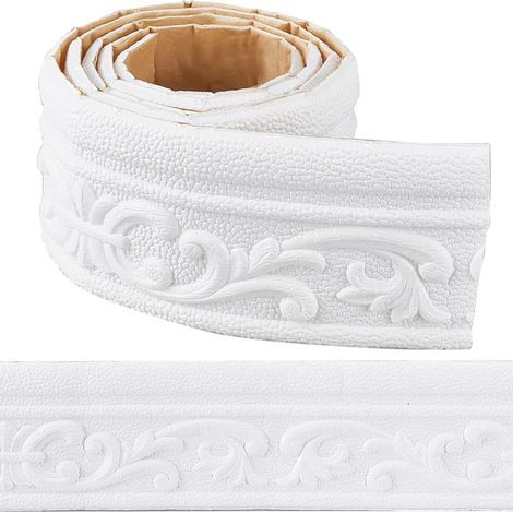 Modanatura decorativa 3D, bianca, autoadesiva, in schiuma flessibile, 2,3 m x 8 cm – Bordo decorativo per battiscopa e cornici per specchi – Ideale per hotel e progetti fai-da-te per privati e decoraz (1/5)