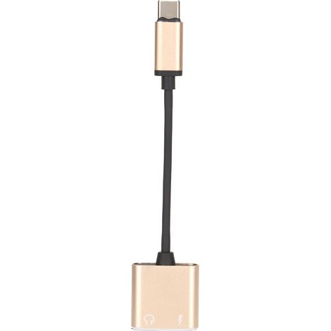 Adaptateur Casque 2 en 1 Type C vers 3.5mm avec Port de Charge, Mini Convertisseur Audio Doré Portable (1/5)
