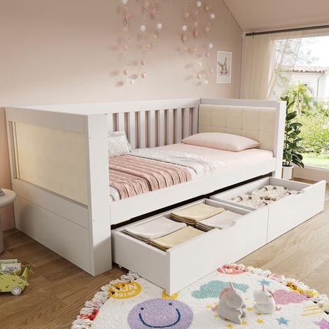 Lit adulte rangement 90x190 pin massif blanc HAVRYA (1/5)