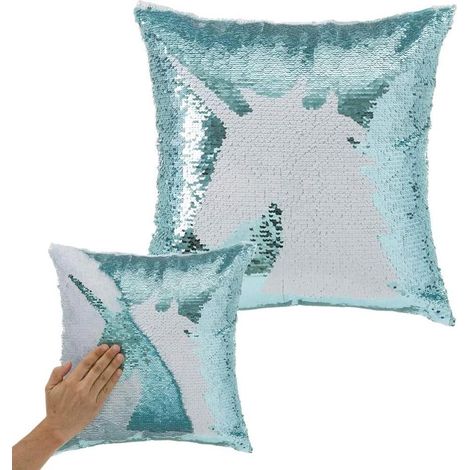 Cuscino Paillettes Federa Effetto Sirena Doppio Colore Unicorno 40x40cm Divano