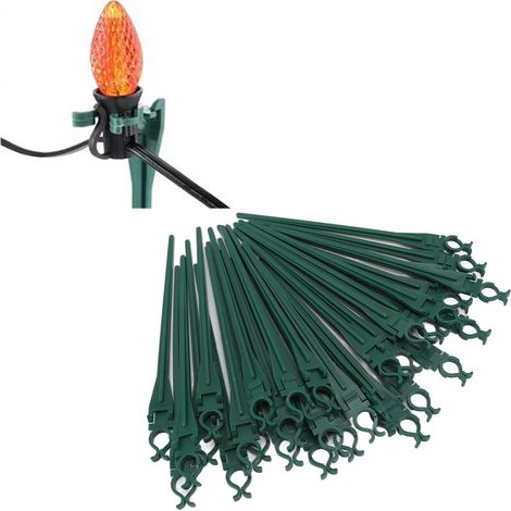 Estacas para luces navideñas, 50 unidades, material plástico verde, 23 cm de altura, compatibles con C7/C9 para patios y caminos de jardín. (1/5)