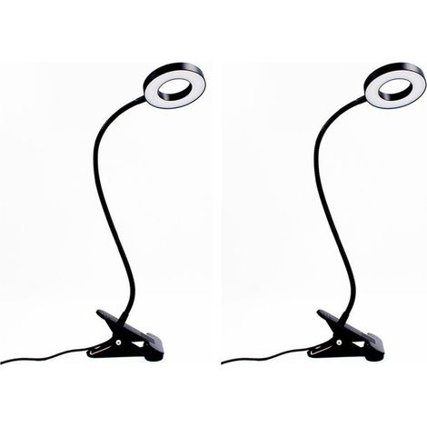 Lámpara de escritorio con clip de 2 x 48 LED, lámpara de mesa de lectura flexible con rotación de 360°, lámpara USB con clip para el cuidado de la vista para cama, escritorio, banco de trabajo - A