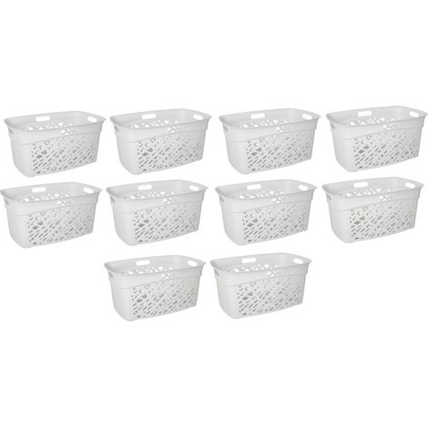Lot de 10 paniers à linge 45L Graphique - Blanc cérusé - Corbeille Plastique - Origine France - Livraison gratuite