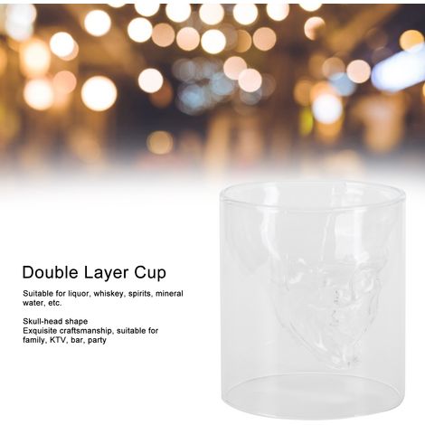 Verre à vin de 250 ml, chope à bière innovante à double paroi en forme de crâne pour bar/karaoké/club (1/5)