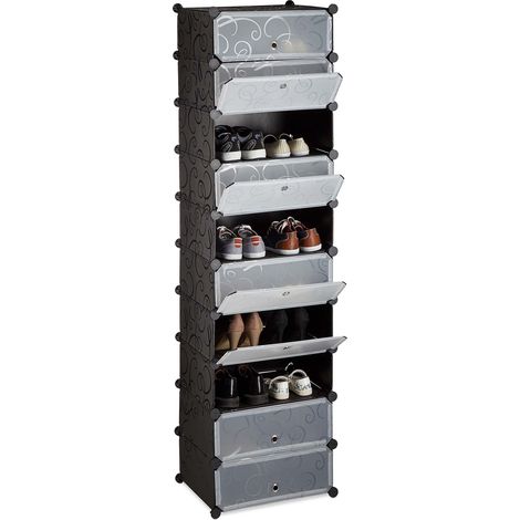 Relaxdays Schuhregal 10 Ebenen, Schuhschrank groß, Steckregal platzsparend, Regal DIY, HxBxT 176 x 49 x 37 cm, schwarz (1/5)