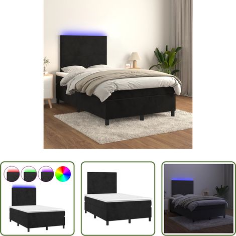 vidaXL LED-Streifen - Boxspringbett mit Matratze & LED Schwarz 120x200 cm Samt (1/5)
