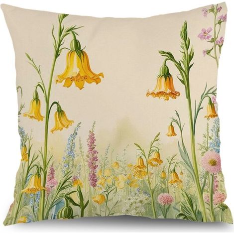 Housse de coussin feuilles imprimées, décoration canapé-lit rustique,45×45cm (1/5)