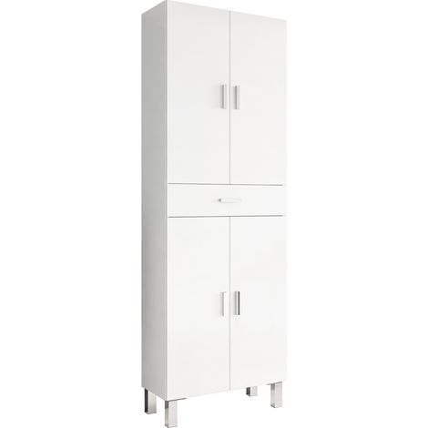 Colonna Bagno Con 4 Ante 4 Ripiani E Cassetto Mobile Alto Moderno Salvaspazio Con Mensole Regolabili Design Elegante Minimal Per Bagno Lavanderia Ripostiglio 182 x 60 x 29 Cm Colore Bianco (1/5)