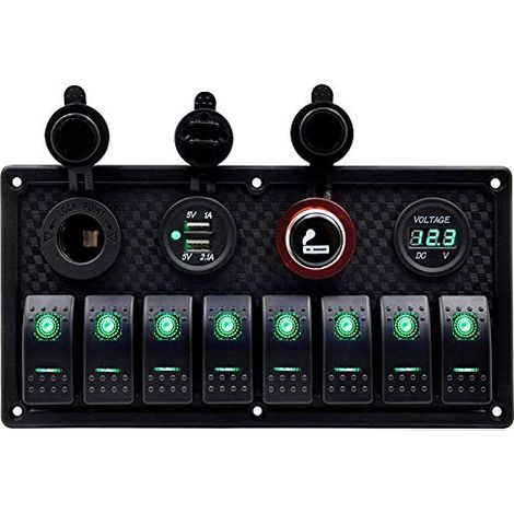 Panneau de Commutateur à Bascule à 8 Gangs Panneau Interrupteur 12V à Bascule Marine Tableau Electrique Bateau 12V/24V pour Bateau Camping Car Caravane Voiture (1/5)