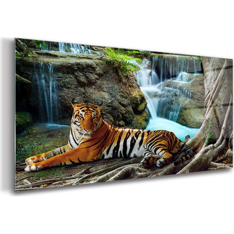 Tableau sur verre – 100 x 50 cm - Tableau mural décoratif - Verre Décorative - Cascade de La Jungle (1/5)