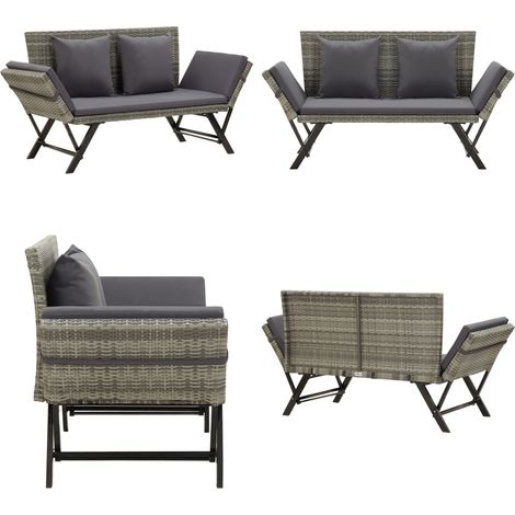 Panchina da Giardino con Cuscini 176 cm in Polyrattan Grigio - Lettino sdraio - Cuscino per seduta