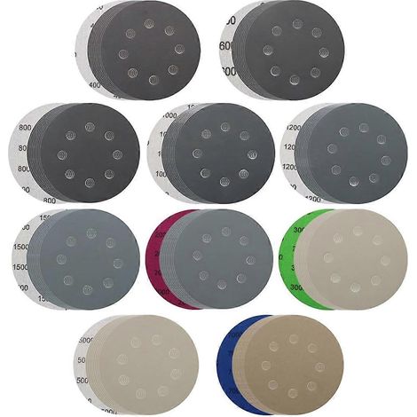 100 Stück Nass- und Trockenschleifscheiben 125 mm, 5 Zoll, 8-Loch, Klettverschluss