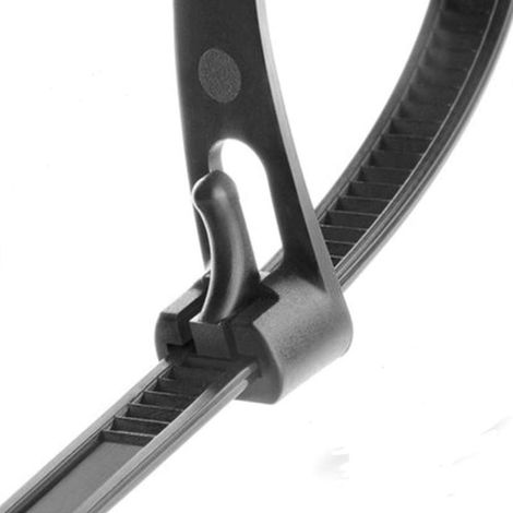 Colliers de serrage réutilisables 30 cm (12 pouces), lot de 100, noirs, amovibles, pour une utilisation intérieure et extérieure, finition des câbles, 8 x 300 mm, largeur 7,6 mm
