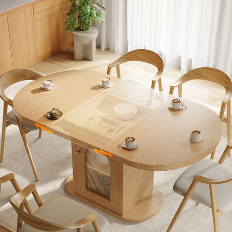 Table de salle à manger extensible avec rangement, Patbrela , 110-150 x 90 cm, verrouillage, rangement caché, Bois clair