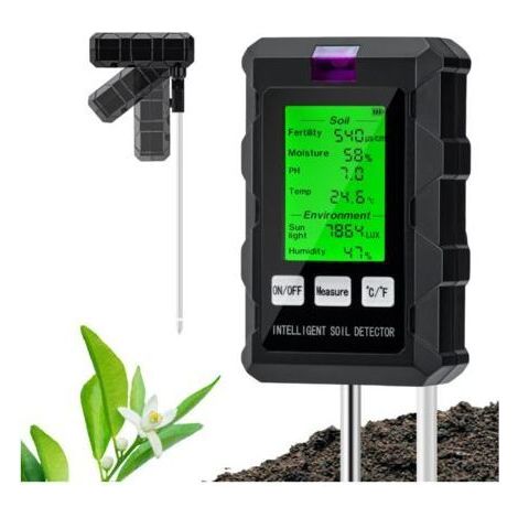 Testeur de pH du Sol 6 en 1, Testeur pour Humidité/Fertilité/pH/Température/Lumière/Humidité Ambiante (1/5)