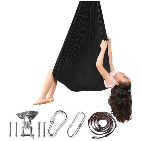 Chaise suspendue d'entraînement sensoriel pour enfants, hamac noir 280x150cm (plaque balançoire + serrure) (1/5)