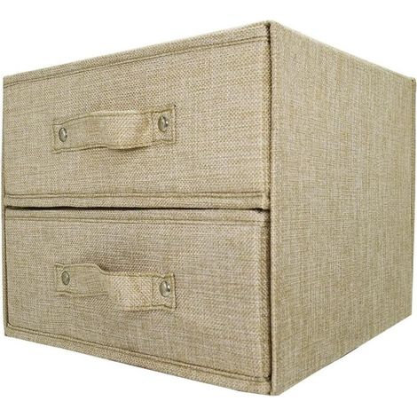 Commode En Tissu - 2 Grands Tiroirs Avec Séparateurs Amovibles - Pour Rangement De Vêtements Et Sous-Vêtements - Beige (1/5)