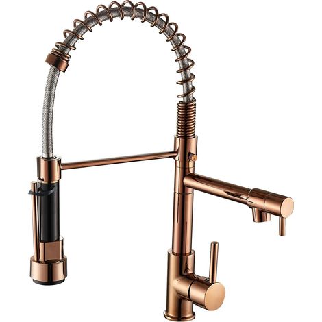 (8100RG-G3/8) Robinet de cuisine avec douchette extractible, bec haut, poignée unique et ressort pour évier de cuisine (1/5)