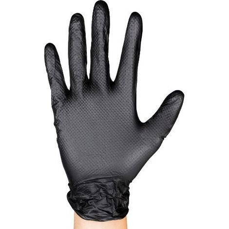 Guantes Negros Nitrilo JBM Desechables Grosor 7mil T-M Textura Diamante100u (1/3)