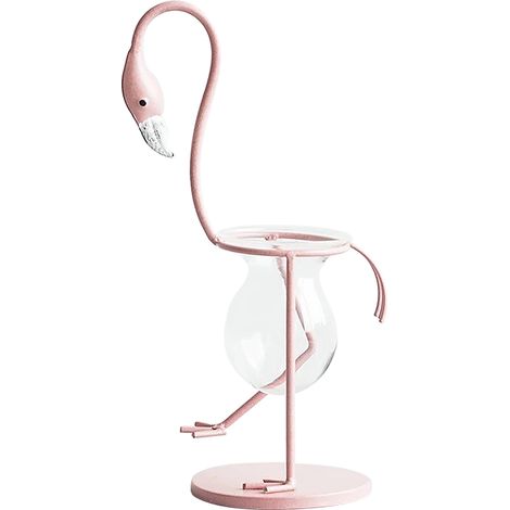 Vase Hydroponique Flamingo avec Support en Métal et Verre - Jarre de Propagation, Modèle Décoration à 3 Dimensions (28x17cm, 28x16cm, 18x17cm) pour Bureau et Jardin