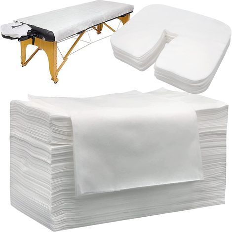 Lot de 100 Drap de Lit Jetable et Protège Tetiere Jetable, 80 x 180 cm Drap Jetable, 36 x 27cm Coussin Jetable pour I'appui-tête de la Table de Massage, Non Tissé (1/5)