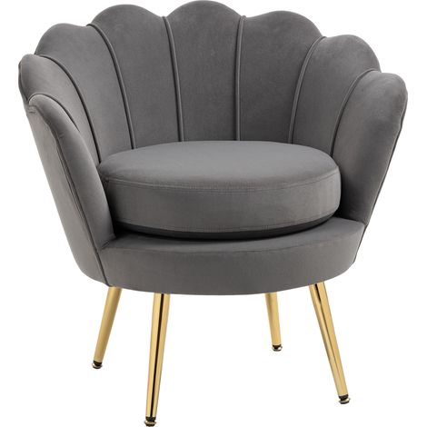 Muschelförmiger Sessel, Vintage-Sessel, Schlaf- und Wohnzimmersessel, elegantes Design, mit hoher Rückenlehne, 76 x 67 x 74 cm, grau