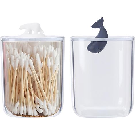 Dispensador de bolas de algodón de 2 piezas - Caja transparente para guardar hisopos de algodón - Soporte para hisopos de algodón para estuche de cosméticos (1/5)