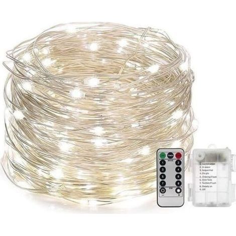 RD00505-Battery Light Garland with Remote Control - 10M 100 Micro LED - Cold White - Waterproof IP 65 - Decorative Garland for (1/4)