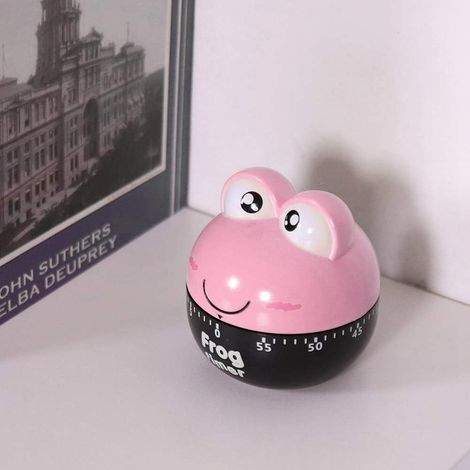 Minuteur de cuisine en plastique outil de chronométrage mécanique mignon dessin animé animal grenouille forme ménage fournitures de cuisine (rose) (1/2)