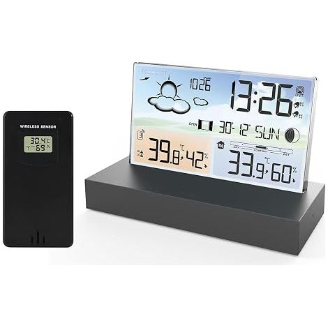 Wireless Outdoor Sensor Weather Station, LCD Screen Wireless Digital Weather Station With Dual Alarm Clock/Date/Time/Temperature/Humidity/Alert/Barometry/Weather Forecast For Home (1/5)