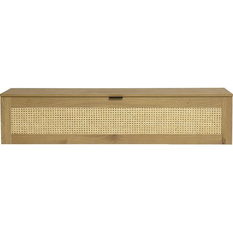 Wandregal mit heller Holzoptik und Rattangeflecht 1 Tür L135 cm MANILLE