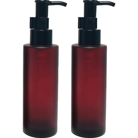 Flacon Verre Ambré - 100 ml - Pompe à Lotion Rechargeable - Pour Salle De Bain Cuisine Jardin - Lot De 2