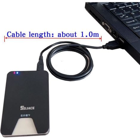 Lecteur De Carte USB - Pour Cartes Bancaires IC ID EMV - Compatible Windows Linux Mac - Câble 58 cm - Modèle HHD02 (1/4)