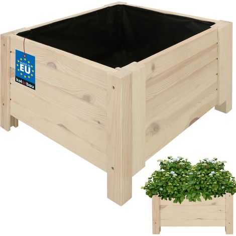 KOTARBAU® Jardinière Extérieur - Bois de Pin Imprégné - 50 x 50 x 30 cm - Blanc - Jardiniere sur Pieds - Bac à Fleurs Rectangulaire - Grande Capacité - avec Toile Anti-Mauvaises Herbes (1/5)