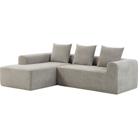 Canapé d'angle - HOMCOM - 3 places - méridienne - assise profonde, accoudoirs larges, 3 oreillers - chenille - 242x178x83cm - gris (1/5)