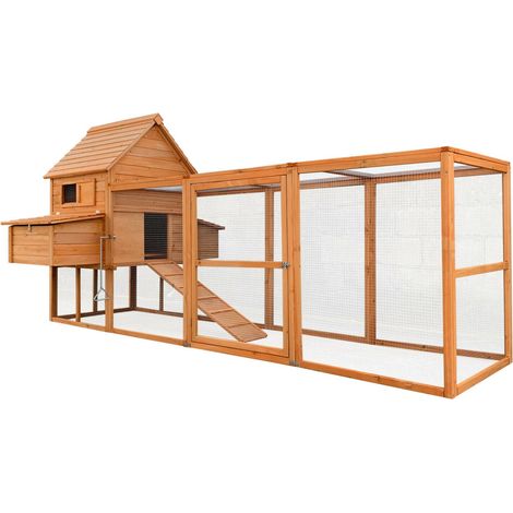 Pollaio con nidi e ruspanti cm 310 rete zincata marrone legno 160000582