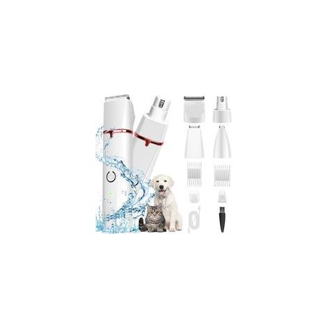 Tondeuse pour Chien IPX7 Étanche 4 en 1 Coupe-Ongles Électrique Chat Rechargeable Faible Bruit avec 4 Accessoires de Peigne Différents pour Chiens Chats Patte Corps Visage etc