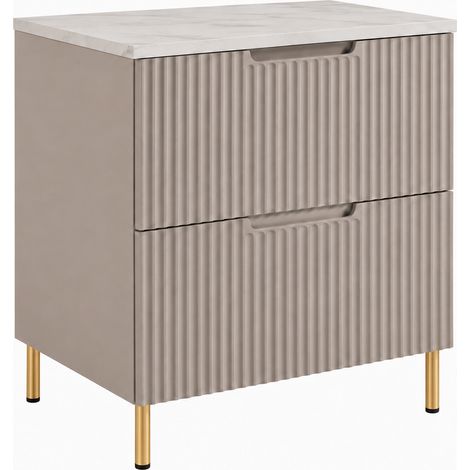 Mobile sottolavabo con piedini 60 cm, 2 cassetti, con piano, chiusura ammortizzata, Cashmere / piano Cashmere, gambe dorate, 60 x 46 x 73,6 cm (1/5)