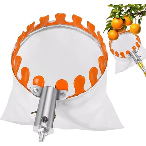 Recolector de fruta metálico con bolsa de nailon, recolector de manzanas, recolector de fruta portátil, accesorio agrícola para la cosecha de manzanas, Ø 15 cm (1/5)