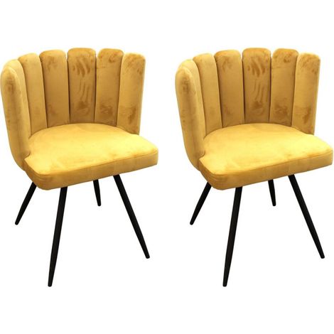 Lot de 2 Chaises Velours "Ariel" 79cm Jaune (1/5)