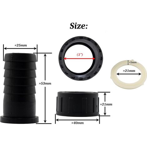 AERZETIX – C63565 – 2er-Pack gerade Schlauchtüllen mit Innengewinde 1" x 25 mm mit Überwurfmutter – Anschlussadapter für Bewässerungssysteme und Wasserpumpen – Kunststoff – Schwarz (1/3)