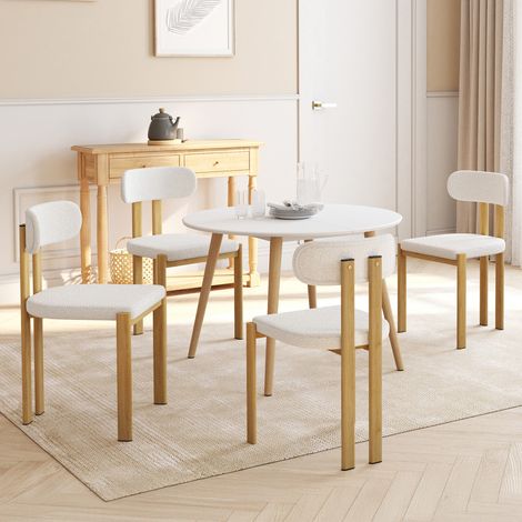 Juego de 4 sillas de comedor ESMA de metal efecto madera y tela bouclette