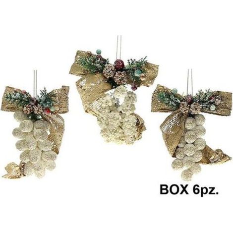 6 decorazioni frutta natalizia albero natale - colore crema/oro - addobbo natale