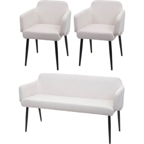 Esszimmer-Set HHG-073, 2er-Set Stuhl+Sitzbank Esszimmergruppe Sitzgruppe Esszimmergarnitur, Stoff/Textil creme-weiß (1/5)