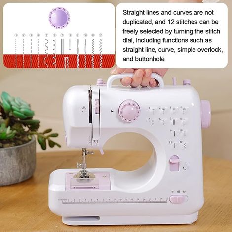 Simple Sewing Machines, 12 Point Multifunctional Sewing Machine, Double Line Domestic Sewing Machine Overlock with Two Speeds for Kids Beginners (1/4)