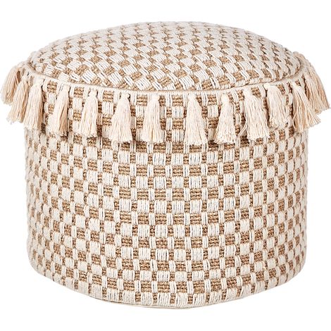 Puf redondo tejido a mano estilo boho de algodón y algas marinas 50 cm beige claro natural Pirak