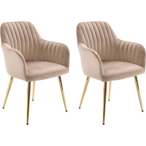 Sedia con braccioli in Velluto e Metallo Dorato Beige - Lotto di 2 - ELEANA