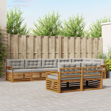 vidaXL Outdoor-Sofagarnitur mit Kissen 8 pcs Natürlich und Hellgrau (1/5)